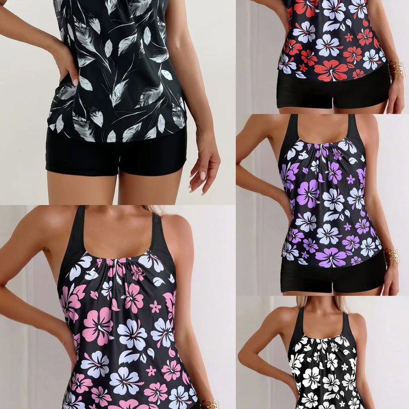 Printed Flower Tankini Set Girl Swimwear Adjustable Strap | SAMAG