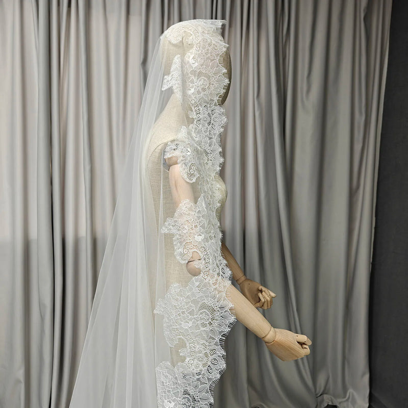 Customized Long Mantilla Veil with Eyelash Lace, 2.5m/3m - View 5 | SAMAG