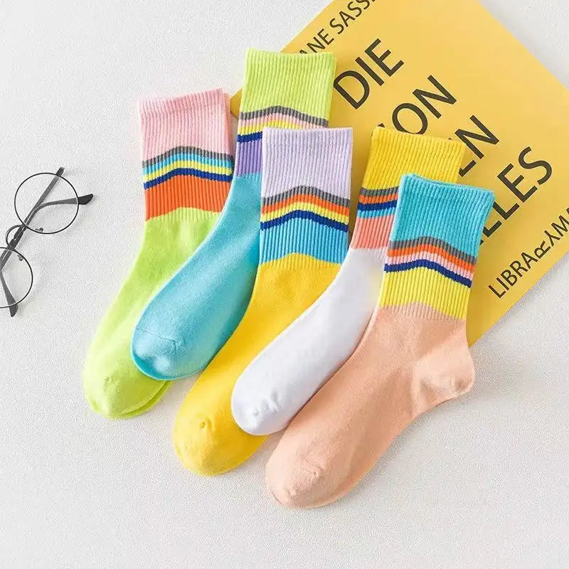5 Pairs Men's Colorful Striped Casual Socks, Fashionable | SAMAG