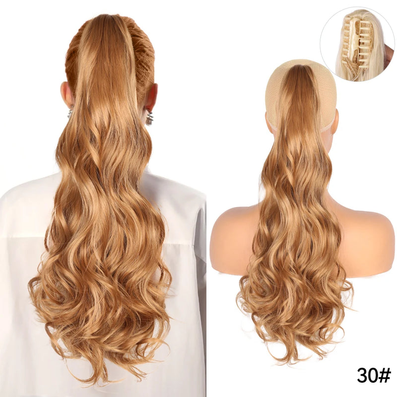 Synthetic Claw Clip On Ponytail Extension 22Inch Long Straight Wavy Ponytail Hair Ponytail With Claw Clip On Ponytail For Women