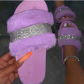 Women's New Thick Bottom Water Diamond Hairy Slippers for Women's Autumn /Winter Flat Bottom Large Slippers