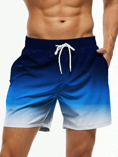 Men's Beach Shorts Gradient Color Block Drawstring Summer | SAMAG
