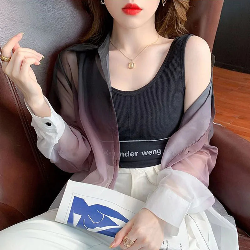 Fashion Gradient Color Chiffon Shirt Women Summer Tie Dye - View 5 | SAMAG
