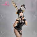 MOBBUNNY Yor Cosplay Costume Bunny Girl Lingerie Deep V Bodysuit with Headband and Gloves for Halloween