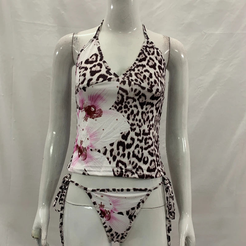 Women's Leopard Print Tankini Set V-Neck High-Waisted | SAMAG