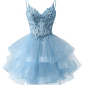 Customized Tiered Tulle A Line Homecoming Dress For Teens Sparkly Lace Applique Beaded Short Prom Dress Mini Cocktail Party Gown