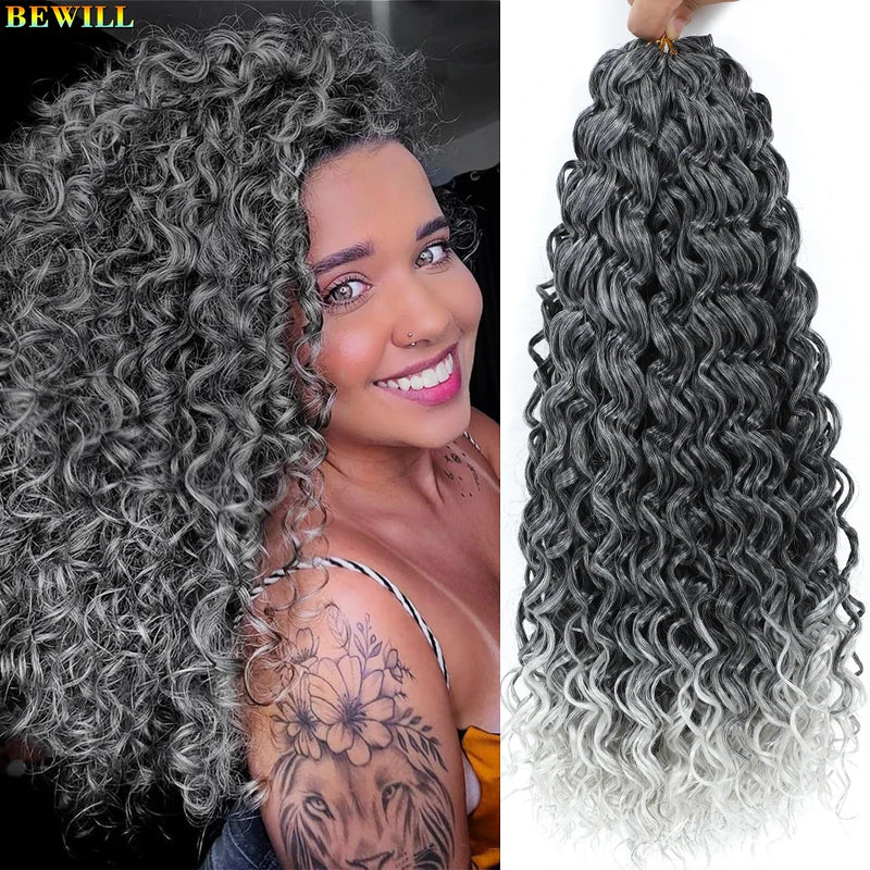 BEWILL GoGo Curl Crochet Hair 14 18 Inches Water Wave Beach Curl Crochet Hair Ombre Synthetic Bohemian Braids Hair Extensions 1B