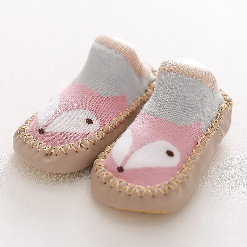 Baby Shoes Cotton Floor Socks Shoes Cartoon Cute Baby First Walkers Toddler Shoes Girl Boys Kids Soft  PU Sole Shoe Anti-slip