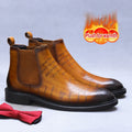 Genuine Leather Embossed Ankle Boots for Men Letter Business Formal Leather Boots Men's Chelsea Boots British Trendy Men's Boots