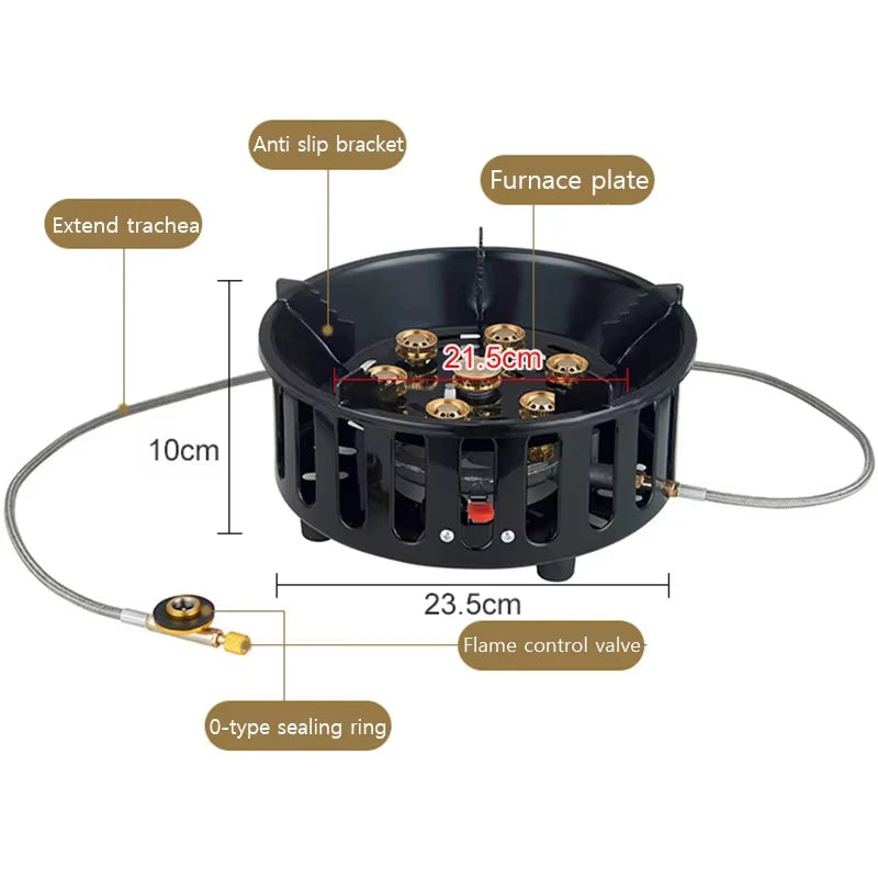 21000W 7-Core Camping Stove High-Power Strong Fire Portable Tourist Gas Burner Windproof Electronic Ignition Camping Equipment