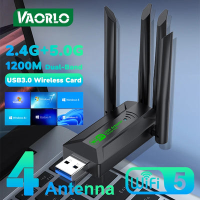 Original 4 Antennas 1200Mbps WiFi USB 3.0 Adapter 2.4G/5GHZ Dual Band Dongle Wireless Network Card 802.11AC For Win | SAMAG