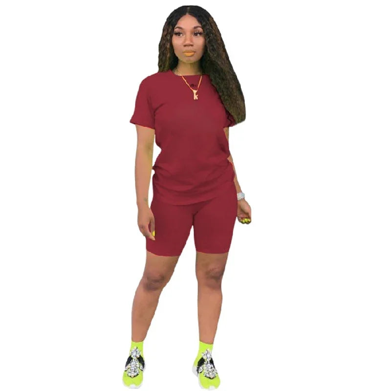 Womens Solid Color Tracksuit High Quality Hot Sales T-Shirt +Shorts 2 Piece Set Luxury Jogging Outfit Summer Casual Short Suit