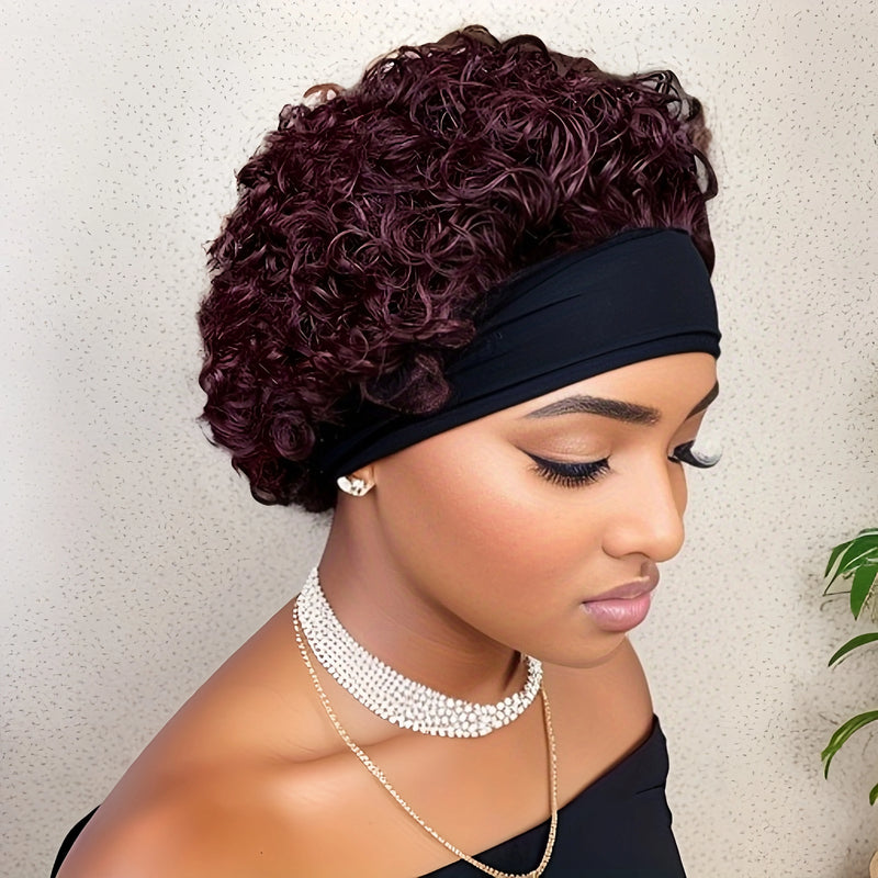 Short Curly Pixie Cut Headband Wig Remy Brazilian Human Hair Wigs For Black Women Machine Made Wig