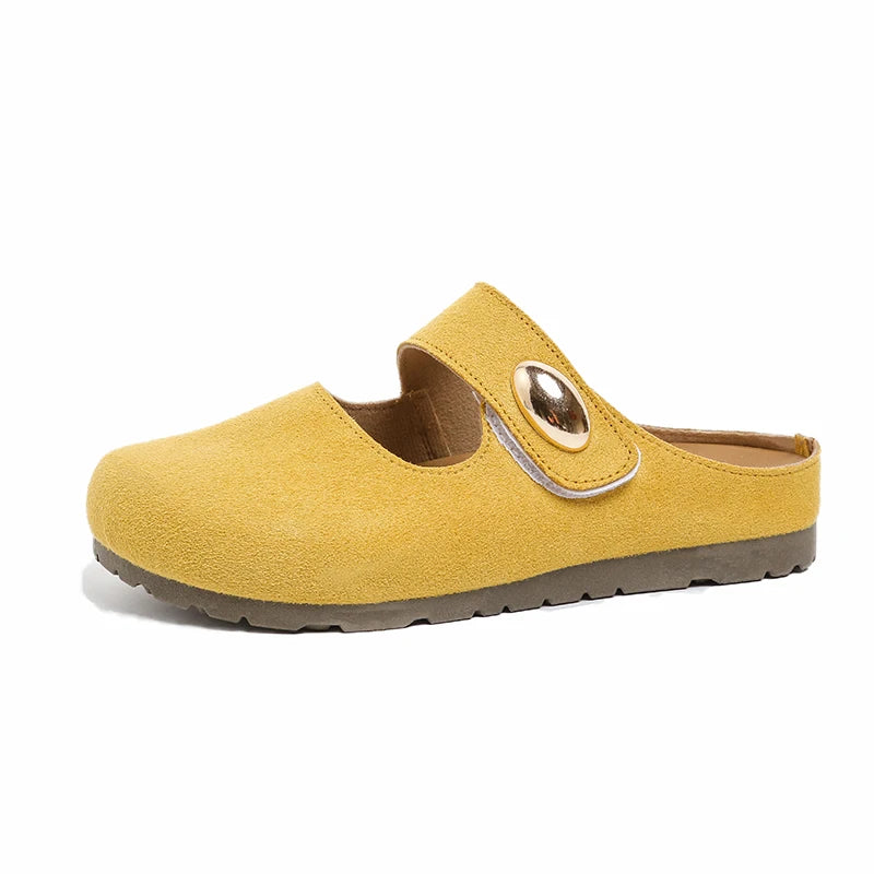 Free Shipping Women's Suede Mary Jane Mules,Casual Backless Flat Clogs,Comfortable Slip-on Slippers,Retro Minimalist Daily Shoes