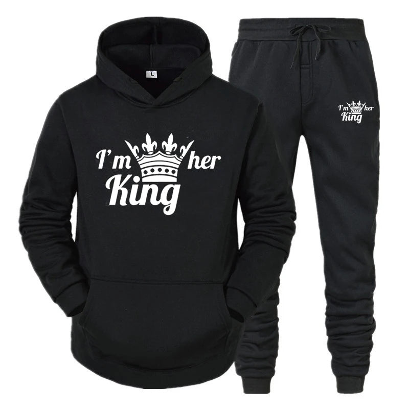 Lover Tracksuit Hoodies Printing QUEEN KING Couple Sweatshirt Plus Size Hooded Clothes Women Two Piece Set - View 10 | SAMAG