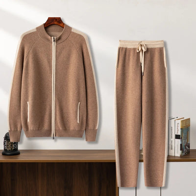 Men's Knitted Set 100% Cashmere Round Neck Zipper Open | SAMAG