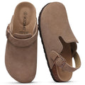 Bebealy Women's Suede Clogs with Arch Support Fashion Back Strap Leather Mules Slip On Potato Shoes Genuine Cork Footbed Clogs
