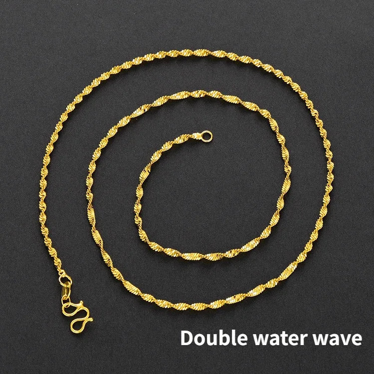 Real 14K Gold Color Necklace Chain for Women's Clavicle Chain Neck Collare for Girlfriend Fashion Birthday Jewelry Gift Not Fade