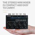652F Metal 4 Channel Passive Stereo Mixers for Professional Sound Needs in Home Studios and On the Go Applications
