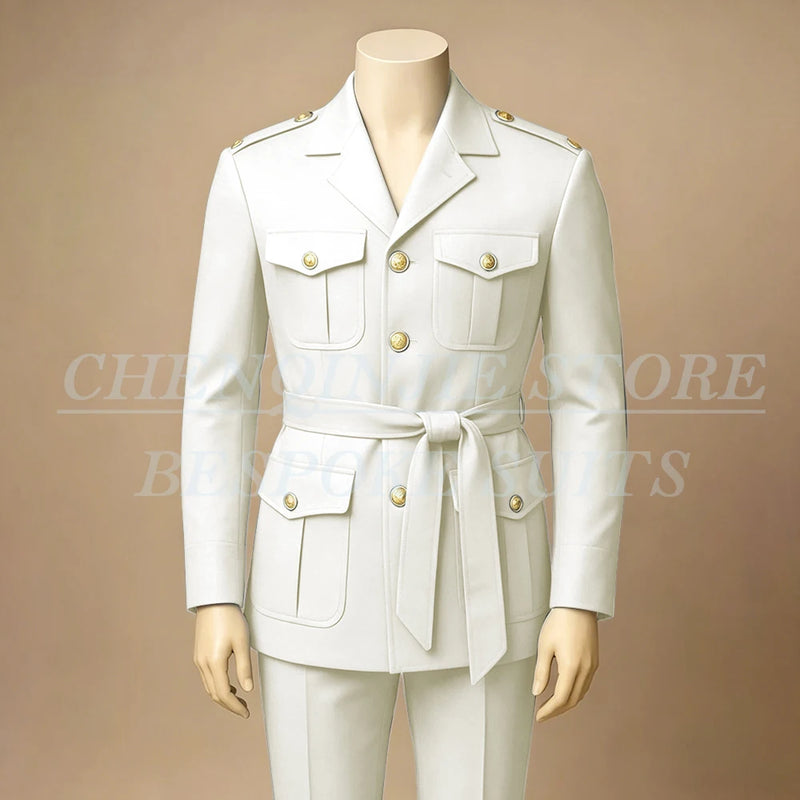 Black Men's Suits Elegant Safari Single Breasted Notch Lapel Slim Fit 2 Piece Jacket Pants Full Sets Customzied Male Clothing