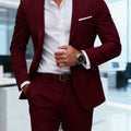 Men's Burgundy 2-Piece Suit Set (Blazer + Trousers Only, No Vest Included),Slim Fit Formal Business Wedding Party Jacket & Pants