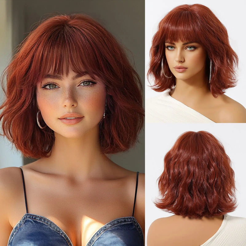 Short Silver Gray Curly Wavy Synthetic Wigs with Bangs for Women Grey Bob Cosplay Party Lolita Natural Hair Wig Heat Resistant
