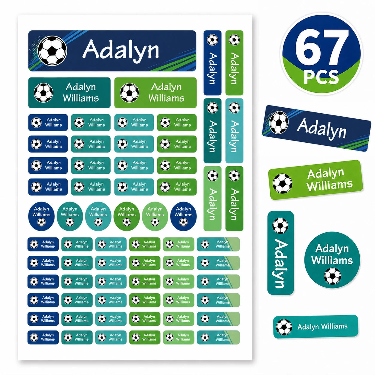 Custom Soccer Name Labels Personalized Waterproof Stickers for Bottles Lunch Boxes Notebooks Sports Gear 4 Shapes