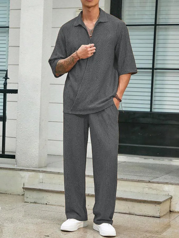 Commuter Suit Casual Shirt Solid Color Short Sleeve Pants | SAMAG