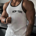 Summer European and American trendy men's fitness veststriped sports training styleslim-fitting casual vestwith letter printing