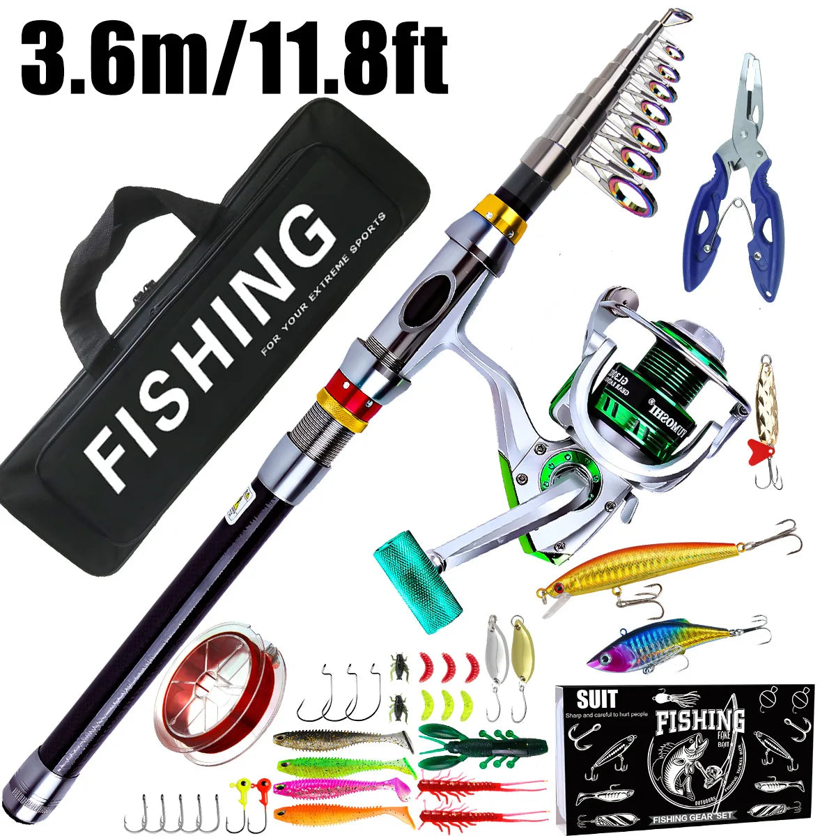 Telescopic Fishing Rod Reel Combo Set Portable Full Fishing Kit With Soft Lures Minnow Baits Hooks Line Pliers Carry Bag For Sal