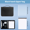 New A4 Portfolio 4 Ring Binder with Zipper, PU Leather Padfolio Document Organizer with Storage, Professional Business Briefcase