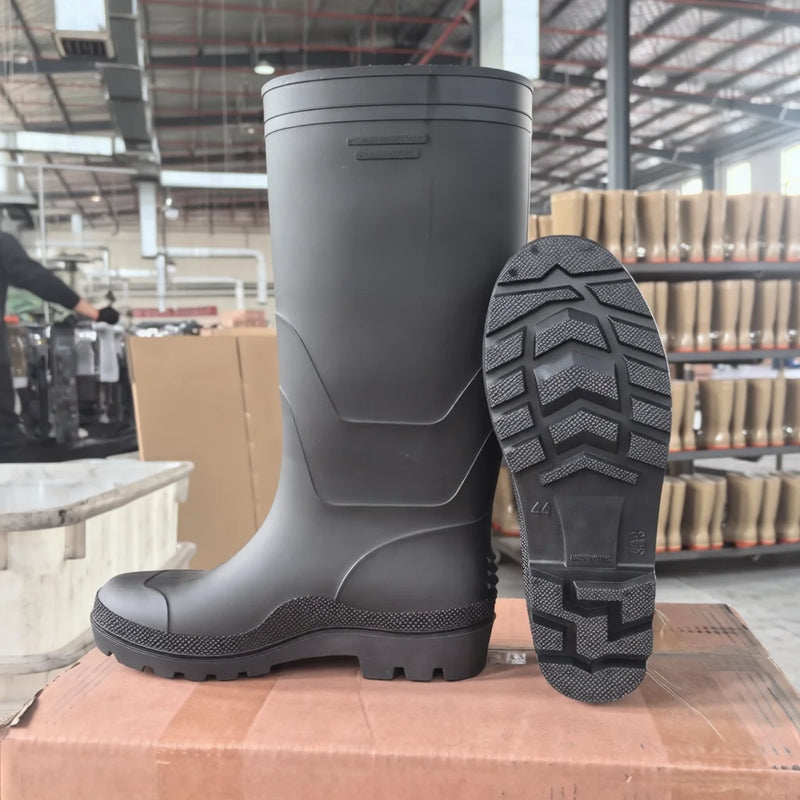 Mens PVC Rain Boots Heavy Duty Waterproof Work Shoes Non Slip Rubber Sole Industrial Construction Outdoor Fishing High Tube