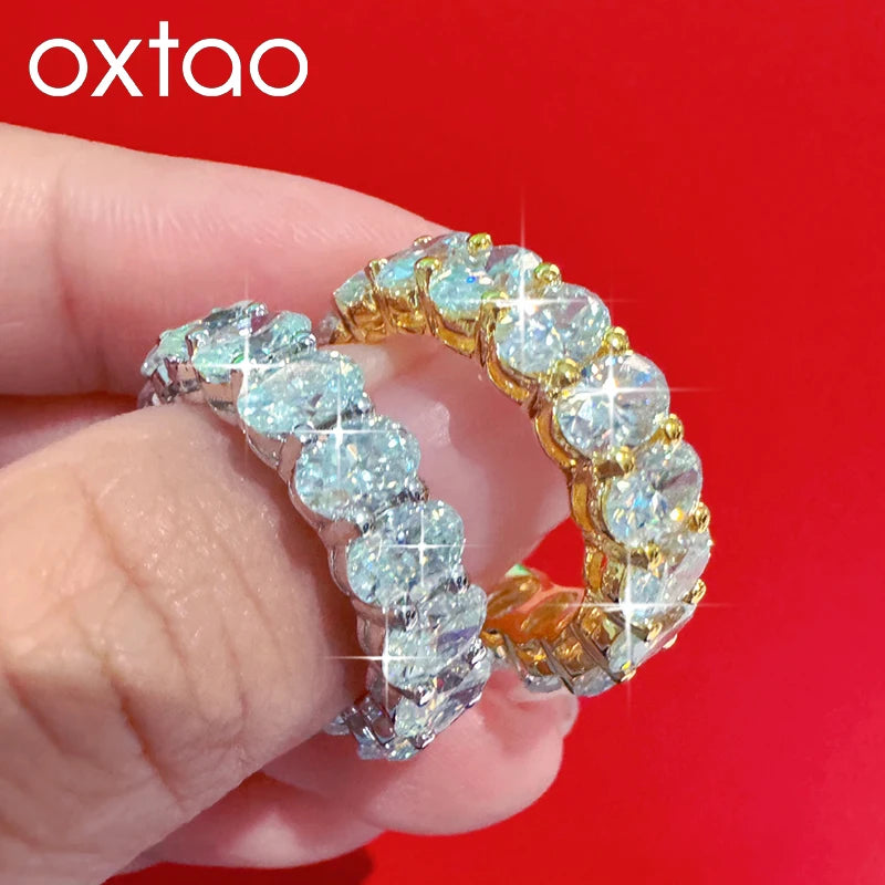 OXTAO 0.5CT Oval Moissanite Eternity Ring Engagement Anniversary Gifts for Women Stackable Wedding Rings Jewelry 14K Gold Filled