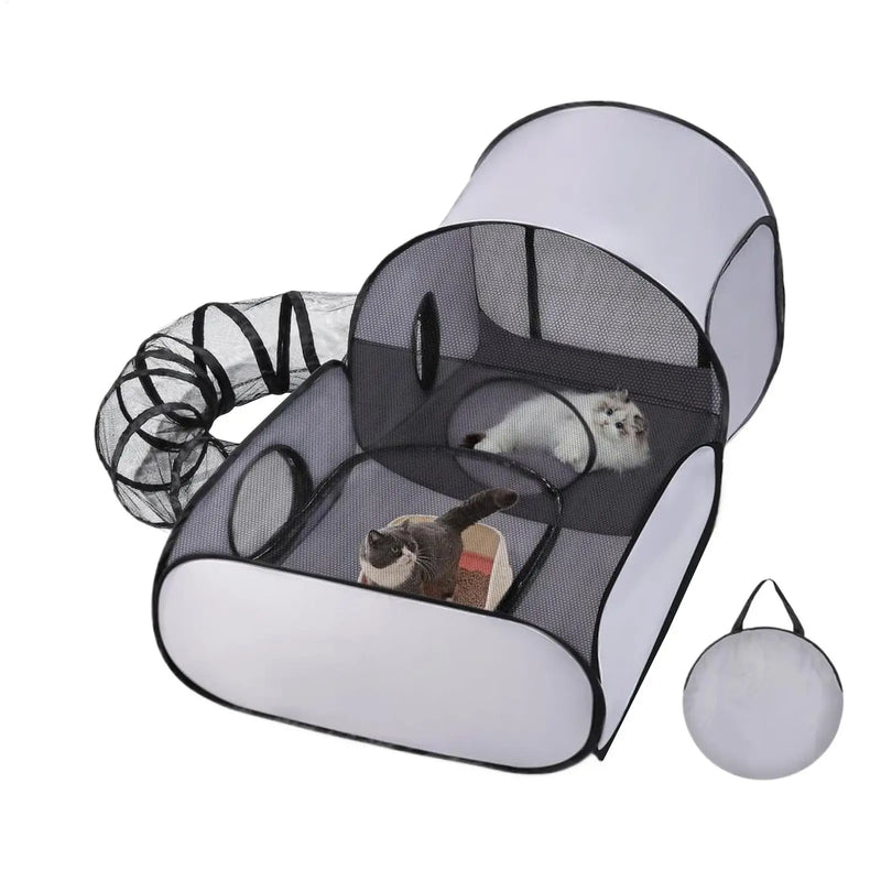 Portable Breathable Pet Pen with Surrounding Tunnel Indoor Outdoor Cat Enclosure Suitable for Small Animals and Cats