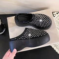 Summer Women Glitter Rhinestone Mesh Hollow Out Round Toe Platform Mules Slide Slippers Non Slip Casual Slippers Shoes for Women