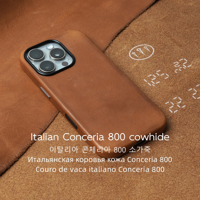 YMW Handmade Italian Genuine Leather Case for iPhone 17 16 15 Pro Max Magnetic Luxury Business Retro Cow Phone Cover