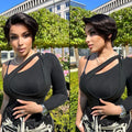 Clearance Sales Glueless Straight Pixie Cut Human Hair Wig Short Wig Right Part Lace Wigs Natural For Women 100% Human Black Wig