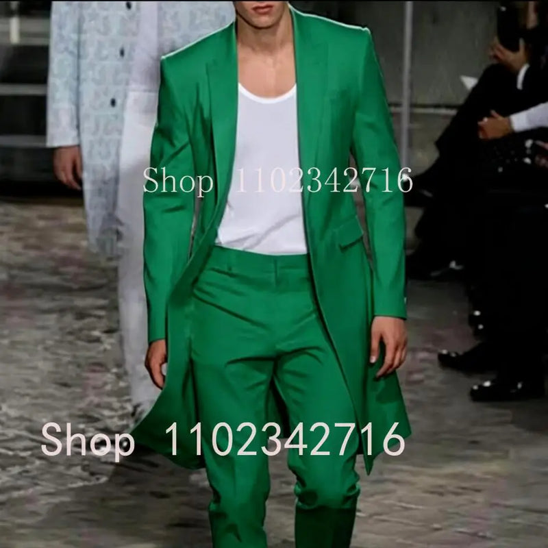 2025 New Summer Long Jacket Wedding Suits for Men White Trousers Groom Tuxedos Classic Lapel Man Blazer 2 Pieces Coat Pants Prom