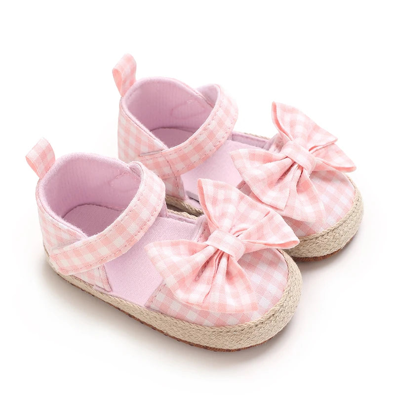 0-18 Months Girl Lattice Baby Princess Shoes Casual Anti slip Bow Four Seasons Preschool Children's Soft Sole First Walking Shoe