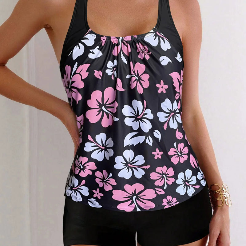 Printed Flower Tankini Set Girl Swimwear Adjustable Strap | SAMAG