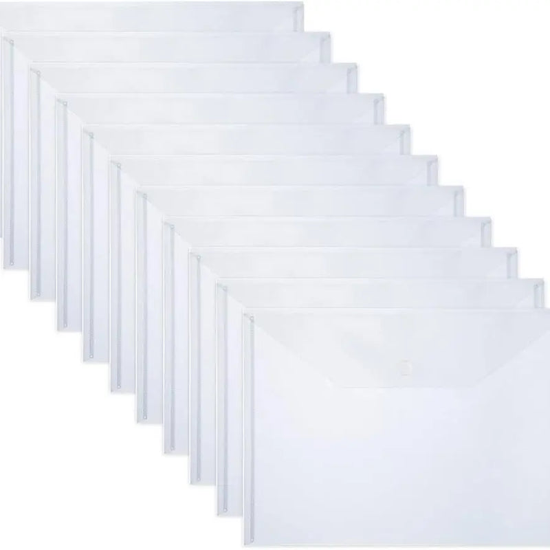 10 PCS Plastic Folders for Document, A4 Size Plastic Envelopes with Snap Closure, Clear File Folders Bags for School Office