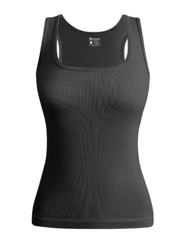 Hot Sale Summer Women's Basic Elastic Tank Top Sleeveless Square Collar Vest T-shirt Fashion Fitness Yoga Women's Casual Top