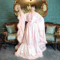 Women 's Feather Bathrobe Long Sleeves Sleepwear Bridal Robe Long Wedding Party Dressing Gown Pregnancy Photoshoot Dress