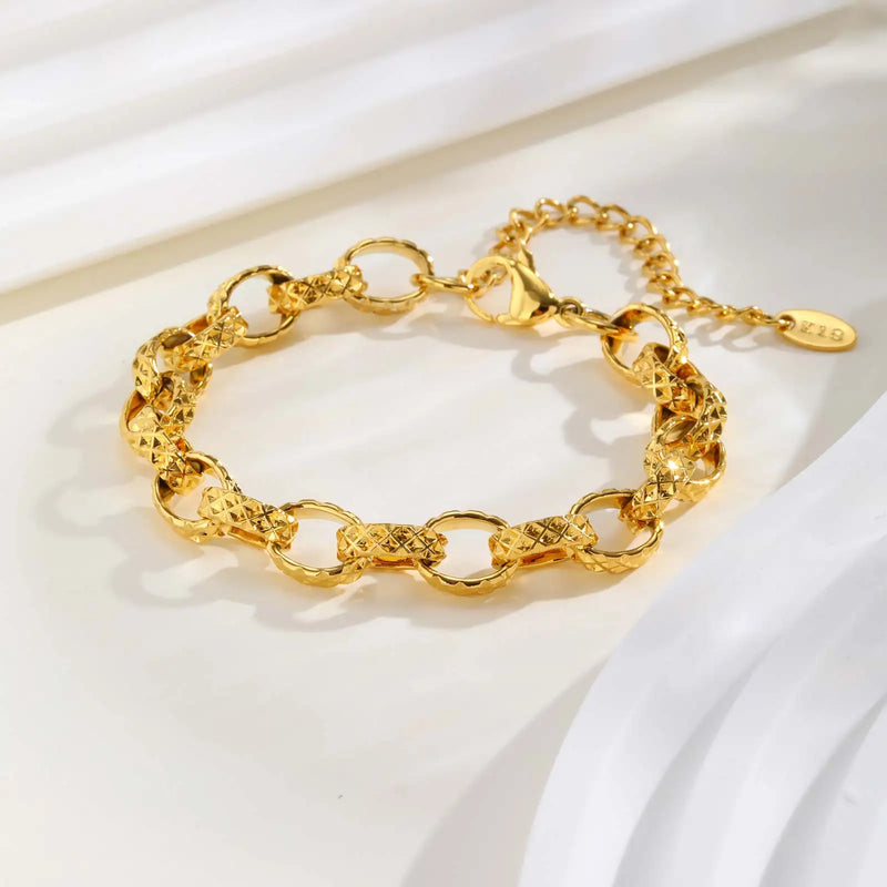 Minimalist Geometric Stainless Steel Bracelets 18K Gold Plated Thick Chunky Chain Bracelet for Women Waterproof Luxury Jewelry