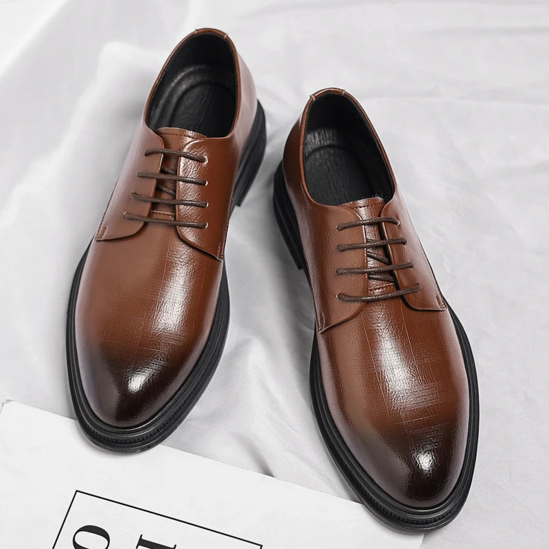 Lace Up Derby Men Shoes with Round Toe Low Heel Comfortable Breathable Non Slip Business Daily Office Formal Men Shoes