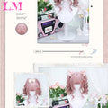LM Medium Length Pink Cosplay Wig Heat Resistant Costume Party Synthetic Wigs 2 Clip On Ponytail 7 Colors