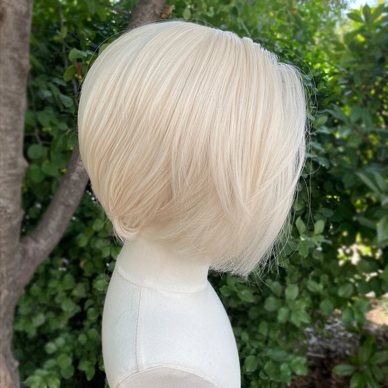 Platinum Blonde Short Bob Cut Synthetic Lace Front Wigs for Women Cosplay Wig for Men Star Glueless 13x4 Lace Front Wigs Natural