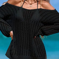 Cover-ups Beach Dress Beachwear Female Women Beach Wear Hollow Out Long Sleeve Solid Crochet Knitted Tunic Beach Cover Up V7574