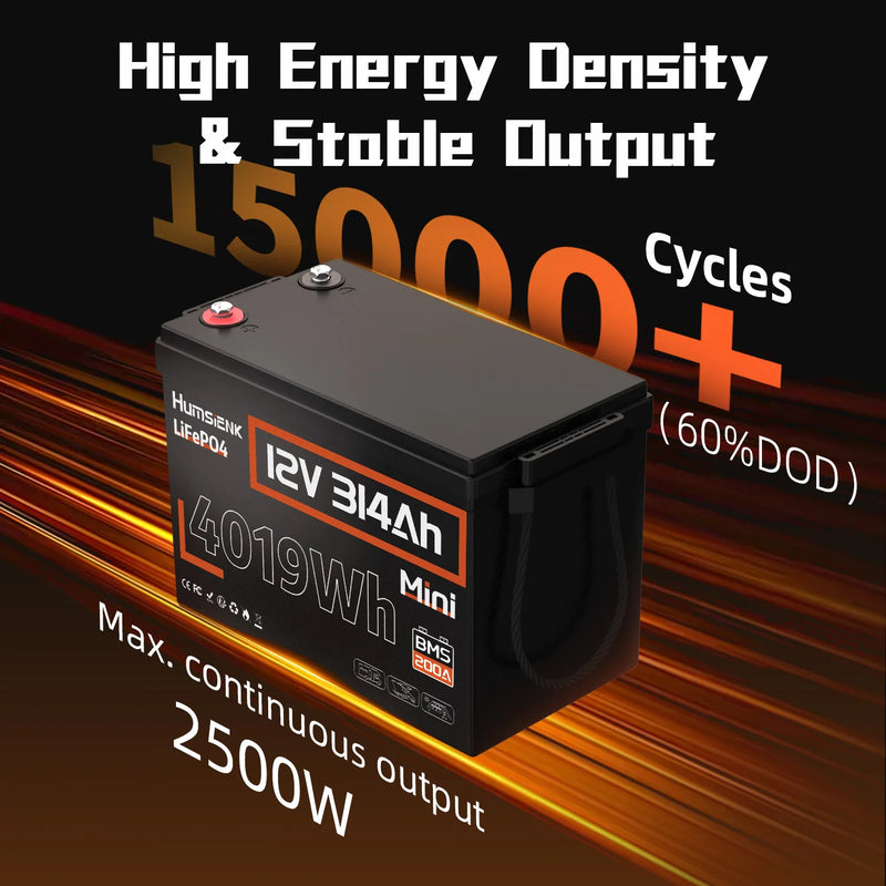 Humsienk 12V 100Ah 150Ah 200Ah 314Ah LiFePO4 Battery Built-in BMS Low Temperature Protection For  RV/ Camp/ Solar Energy Storage