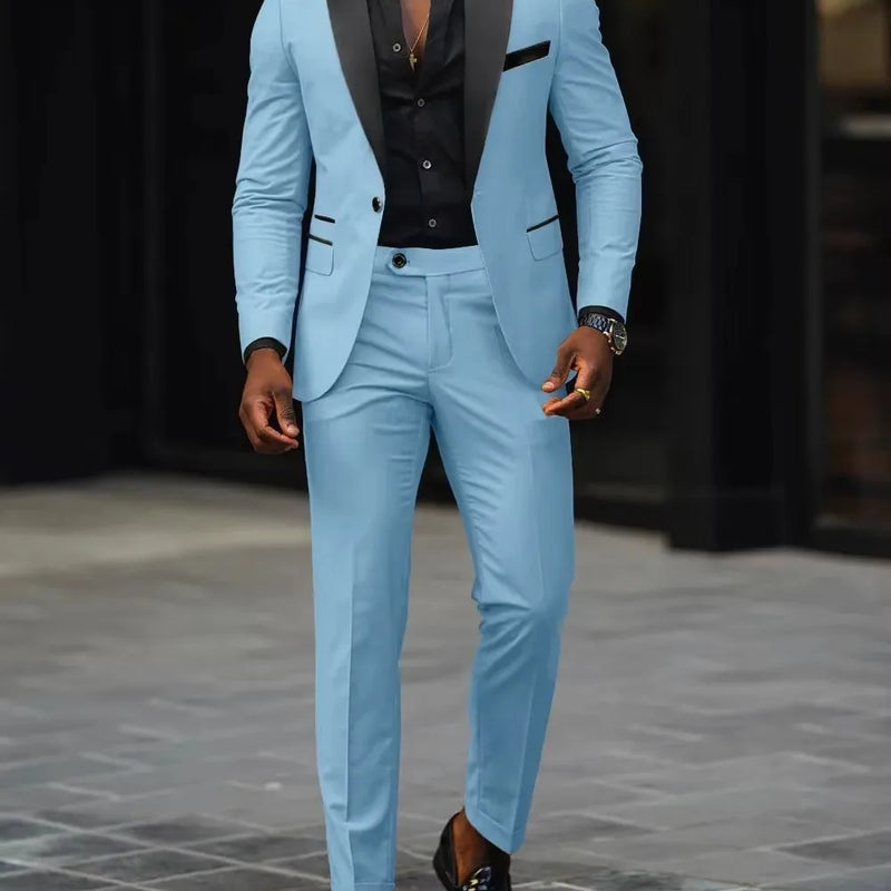 Men's New Fashion Business Casual Two-piece, Comfortable and Breathable Slim-fit Side Slit Single-button Suit Jacket+trousers